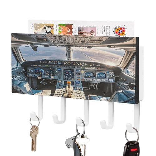 Airplane Cockpit Key Holder Wall Mounted Key Hanger with 5 Hooks Hallway Key Rack Decor for Kitchen Entryway Key Hooks PU Leather Key Organizer for Front Door Office