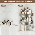 Corner Shower Caddy,Suction Cup Shower Bathroom Wall Shelf,No Drill Rust Proof Aluminum Organizer with Hooks,Floating Rack for Inside (Suction Cup Corner Shower Caddy,2 Tier,Gray) - style: Suction Cup Corner Shower Caddy ,2 Tier ,Gray