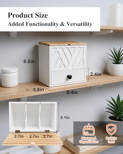 Tampon Holder for Bathroom Decor Feminine Product Organizer With Lid & Drawer Shark Week Box Girl Stuff (1, WHITE) - color: WHITE