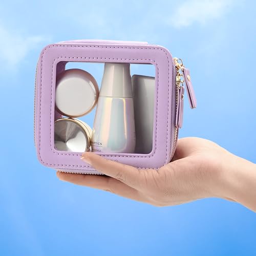 Aveniee Mini Clear Makeup Bag, Small Cosmetic Bags Travel Toiletry Pouch Organizer, TSA Approved Make up Case with Zipper, Car Bag for Essentials,Lilac - color: Lilac, style: Mini Chic