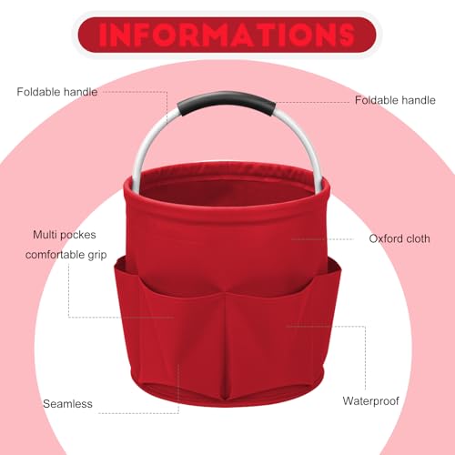 Cleaning Caddy for Cleaning Supplies,17L Cleaning Supply Caddy with Handle Foldable Cleaning Supplies Organizer Bucket Cleaning Products Organizers for Home, Garden (Red) - color: Red