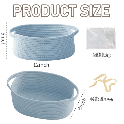 JMvicyroam Woven Basket,Small Rope Storage Bin with Handles & Ribbon Bag, Organizer for Shelves Closets,Gift Basket Empty for Birthday,Books,Dog Toys, Blue/3 Pack - color: Blue, size: 3 Pack
