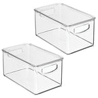 mDesign Plastic Deep Storage Bin Box Container with Lid and Built-In Handles - Organization for Fruit, Snacks, or Food in Kitchen Pantry, Cabinet, or Cupboard, Ligne Collection, 2 Pack, Clear - size: 10.6 x 6.2 x 5.2 (Pack of 2)