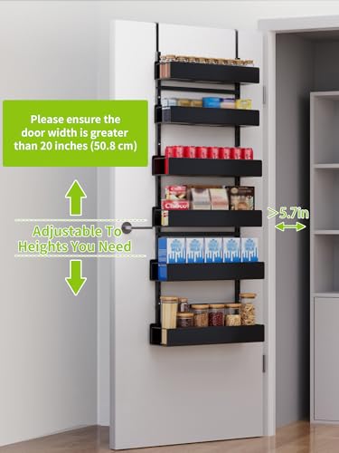 Over the Door Pantry Organizer, 6-Tier Pantry Organizers and Storage, Metal Hanging Spice Rack for Home & Kitchen, Laundry Room Bathroom Organization, Black - color: BlackPlate, size: 6-Tier