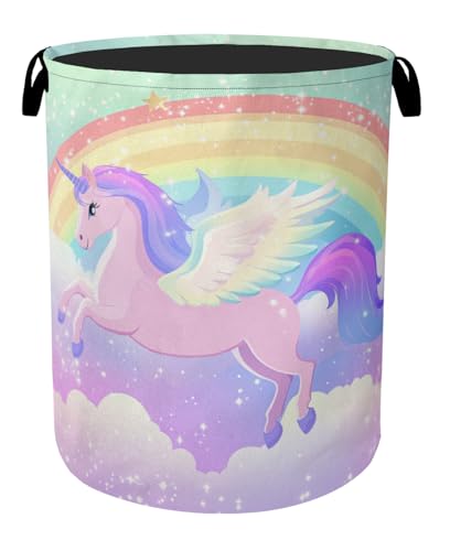 Rainbow Unicorn Foldable Laundry Hamper - Waterproof Fabric Storage Basket with Handles, Clothes Hampers for Laundry,Bedroom,Dorm - color: Rainbow Unicorn