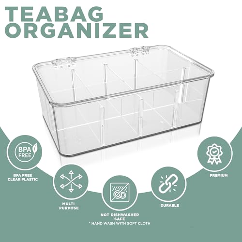 Utopia Home - Tea Bag Organizer With Lids, (2 Pack) Clear Pantry Storage Box - Stackable Partition Organizers or Holder With Lids For Drawers, Countertops, Fridge, Kitchen, Snack & Spice Organization - size: Pack of 2