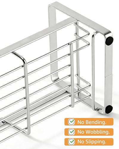 HULISEN Large Sponge Holder, 304 Stainless Steel Kitchen Soap Dispenser Caddy Organizer, Countertop Soap Dish Rack Drainer with Removable Drain Tray, not Including Dispenser and Brush, Silver - color: Silver, size: Large