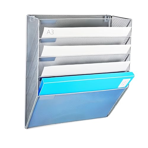5 Tier Wall File Organizer, A3 Office Hanging Magazine Holder, Desktop Vertical Mail Paper Folder Holder Rack, Home Office Organization and Storage, Black (A3,5 Tier,Silver) - color: A3 ,5 Tier ,Silver
