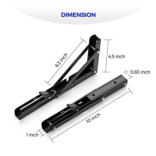 Ravinte 2 Pack 10 Inch Folding Shelf Brackets – Matte Black, Heavy Duty Collapsible Brackets for Tables and Benches – Space-Saving Design - size: 10 Inch