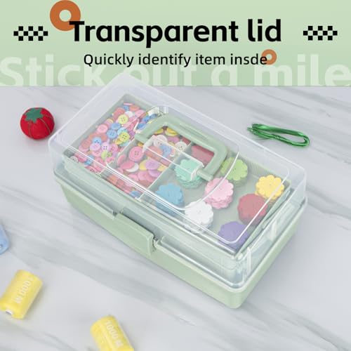 TERGOO 12.5in 3-Layer Multipurpose Craft Organizers and Storage with Adjustable Dividers, Portable Tackle Box, Folding Art & Craft Case for Medicine, Tool, Sewing Organizer (Haze Green) - color: Haze Green, size: Large
