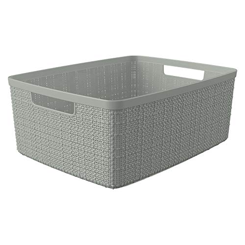 Curver Set of 6 Medium 12L Jute Decorative Plastic Organization and Storage Baskets - Perfect Bins for Home Office, Closet Shelves, Kitchen Pantry and All Bedroom Essentials, Grey - color: Grey, size: Medium 12L