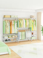 Ulif E11 Heavy-Duty Garment Rack, Metal Freestanding Clothes Rack and Closet Storage Organizer System with 8 Shelves and 4 Hanger Rods, (73.2-97.6)" W x 14.5" D x 71.2" H, Load 1034 LBS, Chrome - color: Chrome