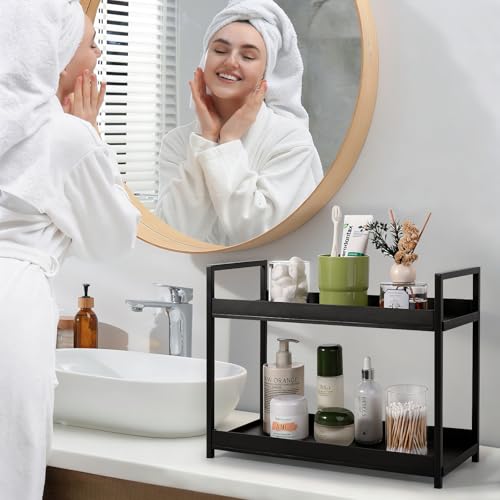 Bathroom Counter Organizer 2 Tier Vanity Storage Countertop Shelf Makeup Organizer Perfume Tray Skincare Holder for Sink, Dresser, Kitchen, Large Black - color: Black, size: Large