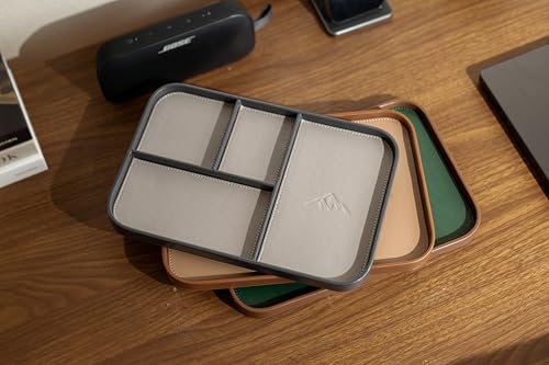 MUUJEE Leather Catchall Multitray (Design 2) - 11.65 x 7.75 x 0.8, Mountain Design Embossed Minimalist Wallet Tray for Men, Thoughtful Husband Gift, Desk EDC Organizer for Watch Keys Glasses, Gray - color: Gray