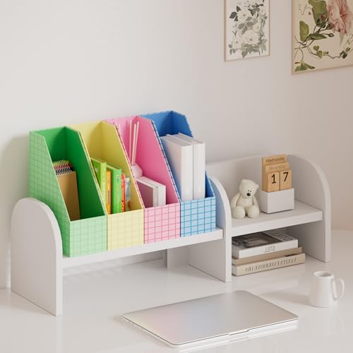 JiaWei Magazine File Holder Foldable Storage Boxes for Documents - Set of 2 Cardboard Magazine Rack Made of 2150 g/m² 10.5 cm Wide，Desk Organizer for Classroom, Home, and Office - Blue - color: Blue