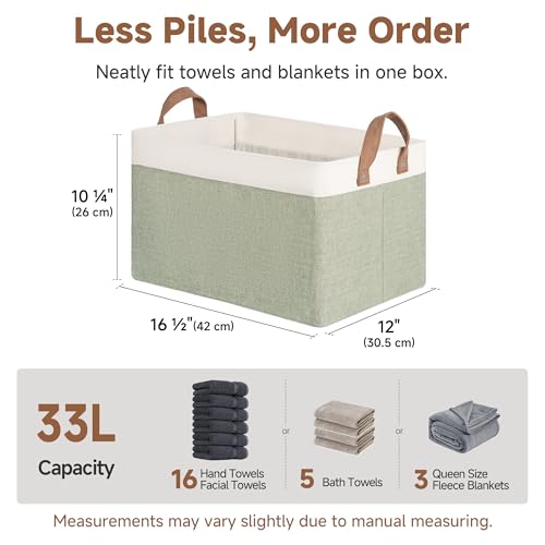 StorageWorks Storage Bins, Fabric Storage Bins for Shelves, Large Storage Baskets with Metal Frame, Closet Baskets and Bins with Handles, Green and White, 2-Pack - color: Green and White, size: 16 ½" L x 12" W x 10 ¼" H