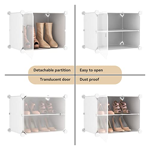 Portable Shoe Rack Organizer with Door, 48 Pairs Shoe Storage Cabinet Easy Assembly, Plastic Adjustable Shoes Organizer Stackable Detachable Free Standing Shoes Rack White - color: White, size: 48" Wide-48 Pairs