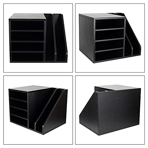 PAG Wood Desktop File Holder Organizer Mail Sorter for File Folders, Mails, Envelopes, Mailing Supplies or Magazines, Black - color: Black