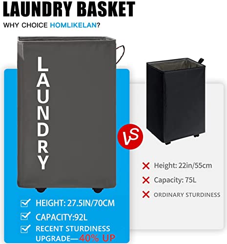 92L Extra Large Laundry Hamper with Leather Handle,Standable Laundry Basket with Wheels Laundry Hamper on Wheels,Large Hamper,Rolling Laundry Basket Grey - color: Grey/XXL, size: Super Large 27.5"