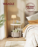 VASAGLE LILEA Collection - Small Round Side End Table, Modern Nightstand with Fabric Basket, Matte White and Camel Brown ULET223W10 - color: Matte White + Camel Brown, size: Round + 1 pack