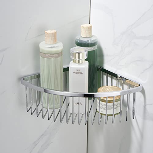Bathroom Shower Caddy Corner Shelf Basket, Ultra Sturdy Rust-Proof Stainless Steel Shelf Organizer Shampoo Holder, Wall Mounted Storage Rack for Bathroom Kitchen, Polished Chrome - color: Chrome, size: 90° Corner (1 Pack)
