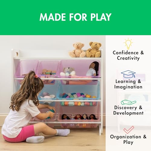 Humble Crew Toy Storage Organizer with 9 Removable Storage Bins for Kids Playroom, 3-Tier with Top Shelf Toddler Toy Organization, White/Purple/Pink/Blue - color: White/Purple/Pink/Blue