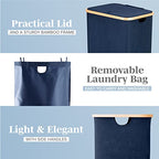 LONBET Laundry Basket with Lid, Made from Breathable Fabric | Aesthetic Clothes Hampers for Laundry with Side Handles & Sturdy Bamboo Frame (26 Gallons - Single, Blue) - color: Blue, style: 26 Gallons - Single