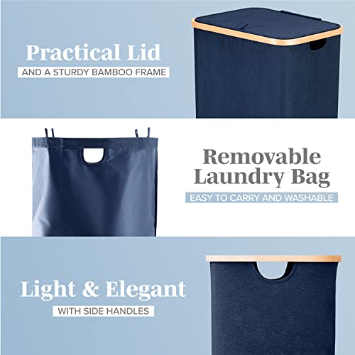 LONBET Laundry Basket with Lid, Made from Breathable Fabric | Aesthetic Clothes Hampers for Laundry with Side Handles & Sturdy Bamboo Frame (26 Gallons - Single, Blue) - color: Blue, style: 26 Gallons - Single
