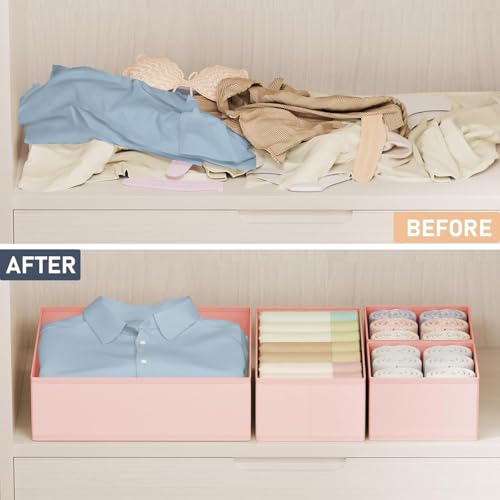 DIMJ Drawer Organizer Clothes 28 Pack - Foldable Baby Organizers and Storage Dresser Organizer for Bedroom, Closet Nursery Organization Dresser Dividers for underwear, Sock, Bra, Belt, Tie - color: Pink, size: 28 Pack