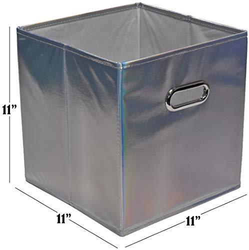 Handy Laundry 6-Pack Foldable Cube Storage Bins – Decorative Collapsible Organizer for Shelves, Closets, Underbed, Clothes, or Kids’ Toys (Shiny Silver) - color: Shiny Silver