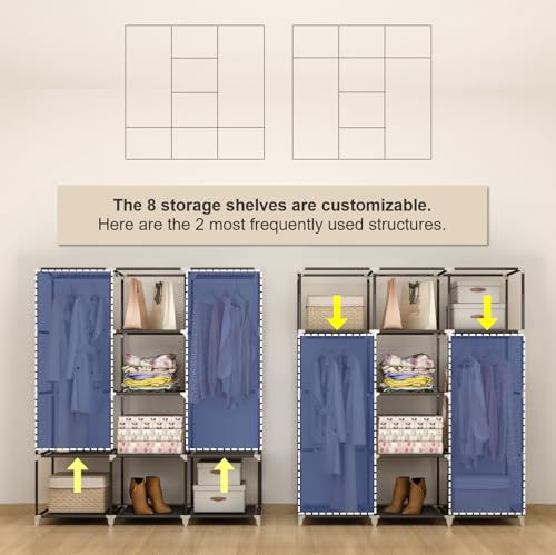 MOGELAFOO Portable Closet Wardrobe, 51-Inch Clothes Organizer with 2 Hanging Rods and 8 Shelves, Non-Woven Fabric Cover, Medium Capacity Storage for Bedroom and Living Room, Black - color: Black, size: 51"W x 18"D x 66"H