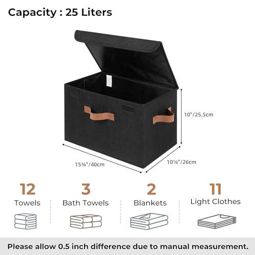 GRANNY SAYS Storage Bins with Lids, Decorative Storage Boxes with PU Handles, Black Storage Bin, Linen Closet Organizer, Shelf Baskets, Fabric Storage Bins for Clothes - color: Black, size: Large-2 Pack