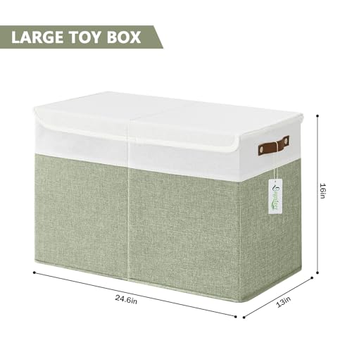 Bagnizer Large Toy Storage Box with Lids, Collapsible Sturdy Baby Storage Organizer Chest Bin Basket for Kids, Boys, Girls, Playroom, Nursery, Bedroom, Closet 25"x13"x16" (Green and White) - color: Green and White