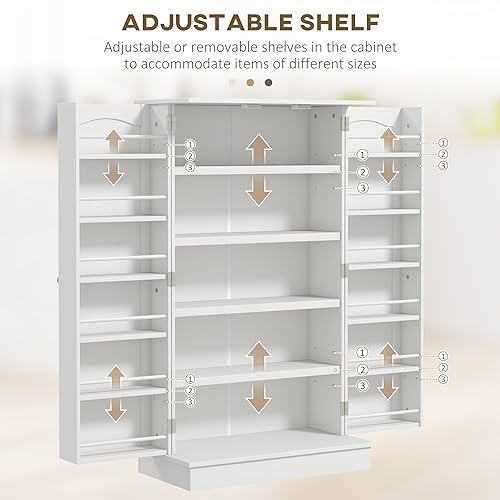 HOMCOM 41" Kitchen Pantry Storage Cabinet, Freestanding Kitchen Cabinet with 12 Door Shelves, Double Doors, 5-Tier Shelving and Adjustable Shelves, White - color: White, size: 41"H