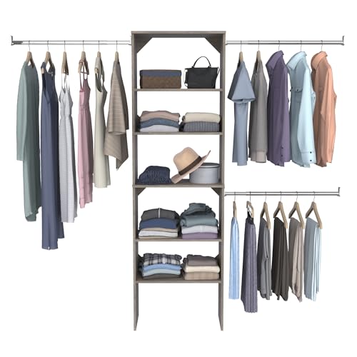 ClosetMaid SuiteSymphony Wood Closet Organizer Starter Kit with Tower and 3 Hang Rods, Shelves, Adjustable, Fits Spaces 5 – 10 ft. Wide, Graphite Grey - style: Graphite Grey Finish