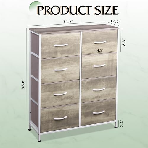 WLIVE Fabric Dresser for Bedroom, Tall Dresser with 8 Drawers, Storage Tower with Fabric Bins, Double Dressers, Chest of Drawers for Closet, Living Room, Hallway, Greige - color: Greige, style: General
