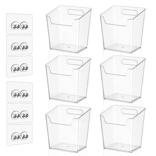 Clear Acrylic Pen Holder, 6 Pack Cabinet Door Organizer Adhesive, Bathroom Wall Mount Caddy Kitchen Plastic Storage Bin Box for Office Marker,Art Supply, Small Cleaning Supply, Seasoning Drink Packet - color: 6 Pack, size: Medium