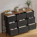 VASICAR Wide TV Stand for Bedroom, Dresser with 9 Deep Drawers, Fabric Storage Cabinet, Modern Chest of Drawers for Closet, Nursery, Living Room（Black） - color: Black