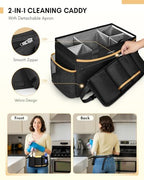 Ytonet Cleaning Caddy Bag with Detachable Apron, Extra Large Cleaning Supplies Organizer with Foldable Dividers, Portable Cleaner Tote with Handle, Cleaner Caddy for Housekeeper, Black - color: Black
