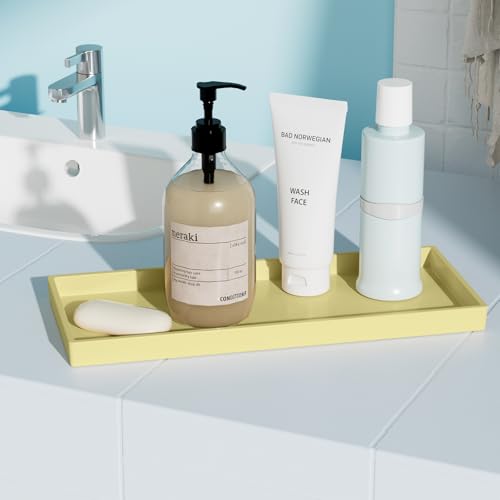 Vanity and Bathroom Tray, 11.8" ABS Countertop Organizer,Waterproof Vanity Tray for Toilet Tank,Perfume,Soap,Keys,Bathroom Accessories,Kitchen and Bath Trays,Non Slip Small Trays,Gold - color: Gold, size: 11.8" x 5" x 0.7"