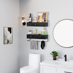 dreampossible 2-Pack Rustic Floating Shelves with Drawer, Black, 15.8 Inch Long, Wall-Mounted, Bathroom, Kitchen, Living Room Storage - color: Black, size: 15.8 Inch Long