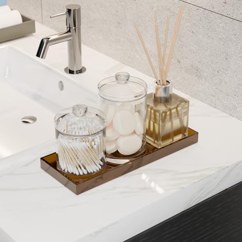 ATZYmolin 11" x 4.3" Bathroom Vanity Tray Acrylic Decorative Counter Organizer for Soap Dispenser, Perfume, Candle, Makeup - Rectangle Tray for Sink, Toilet Tank, Dresser Home Decor, Small Brown - color: Brown - Small
