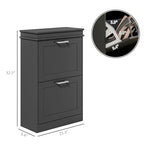 HOMCOM Narrow Shoe Cabinet with 2 Flip Drawers, Modern Freestanding Shoe Storage Cabinet with Adjustable Shelves for Entryway, Hallway, Black - color: Black