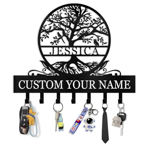 Personalized Key Holder Wall Mount | Custom Name Tree of Life Metal Key Hook | Key Hooks for Wall | Key Holder Wall Hanging | Home Metal Decor for Living Room, Front Door, Entryway - color: 03 Tree