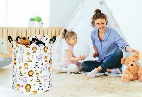 KUNRO Kids Laundry Hamper Clothes Gift Basket Storage Laundry Baskets Organizer Bin with Handles for Nursery Room (Tiger Animals) - color: Tiger animals