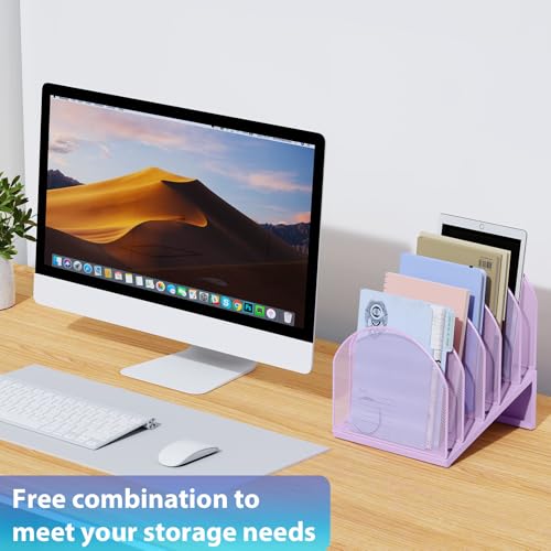 gianotter Desktop File Organizer, Desk Organizer with 5 Compartments, Paper Organizer for Desk, Workspace Organizers for Office Supplies (Purple, Inclined Style) - color: Purple, size: Inclined Style