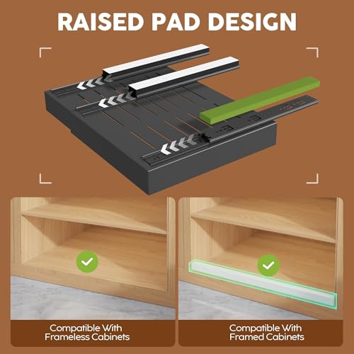 Seinloes 2 Pack Expandable Pull Out Cabinet Organizer 21"Deep With Raising Pad for Framed Cabinets,Upgrade 3 Slide Rails Slide Out Drawers,Roll Out Shelves Adhesive,Adjustable Width 15.15"-26.3" Black - color: Black, size: 21"D x 15.15"-26.3"W(2Pack)