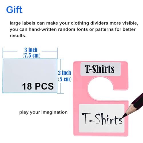 20 Pack White Clothing Rack Size Dividers Plus 45 Labels (1 Inch) and 18 Large Blank Labels, Large Rectangular Clothing Closet Dividers (Pink) - color: Pink, size: 20 PACK
