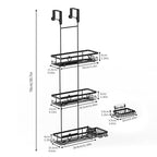 KEGII Shower Organizer Hanging Over the Door, 3 Tier Large Capacity Shower Caddy with 2 Soap Holders & Razor Holders, 18 Hooks & 4-in-1 Dual Hooks, Adjustable Rustproof Bathroom Rack, Black