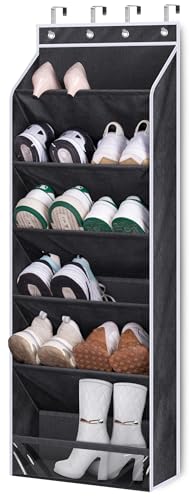 KEETDY Over The Door Shoe Organizer Fit Big Shoes Large Shoe Rack for Door Hanging Shoe Organizer for Closet Door Storage Boots, Black - color: Black, size: 49.2"